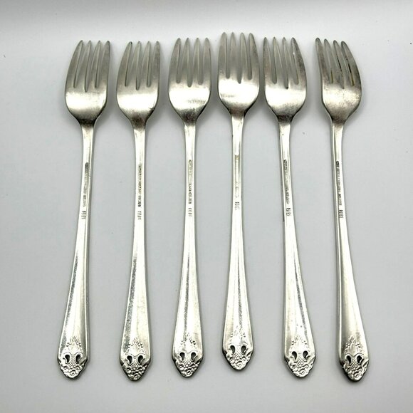 Holmes & Edwards LOVELY LADY Dinner Forks Silverplate Lot of‎ 6 IS Vintage - Picture 3 of 12